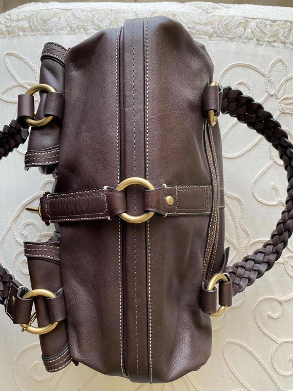 Coach Daphne Vintage Brown Braided Leather Satchel with Gold Hardware - Picture 6 of 13